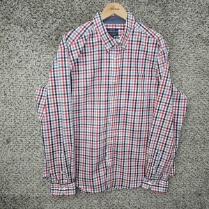 Mason James Shirt Mens XL Red Button Down Plaid Stretch Cotton Blend Long Sleeve